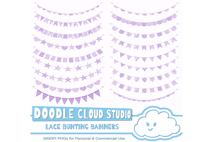 Malva Purple Lace Burlap Bunting Banners Cliparts Multiple Violet