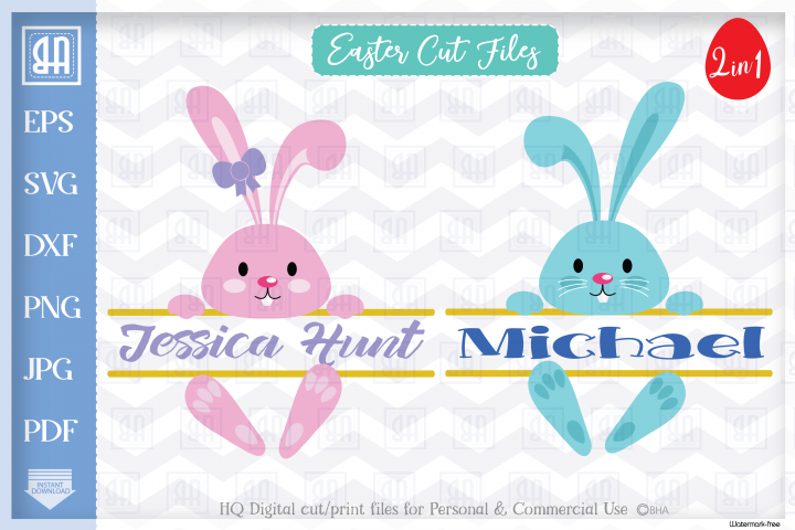 Download Easter Bunny SVG, Easter Split MONOGRAM cut files, Bunny SVG