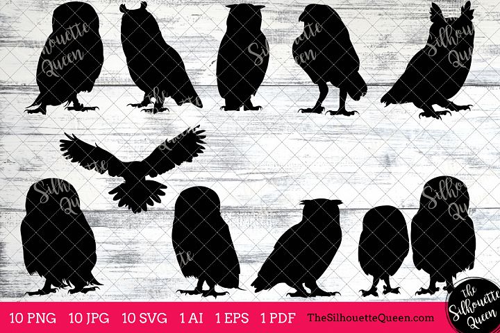 Owl Silhouette Clipart Clip Art(AI, EPS, SVGs, JPGs, PNGs, PDF), Owl