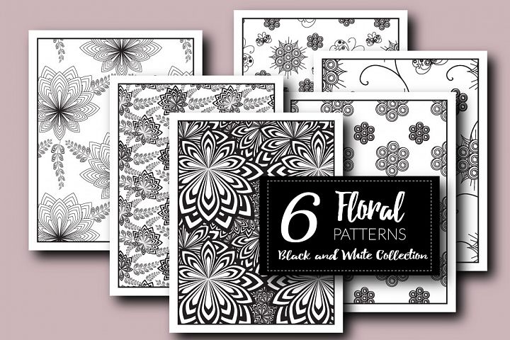 Floral Patterns, Black and white collection EPS + JPG