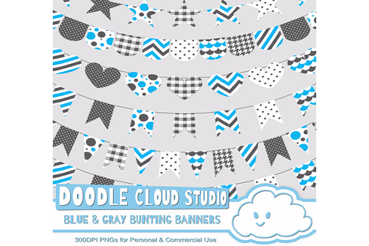 Blue Gray Patterns Bunting Banners Cliparts Pack Pattered Flags
