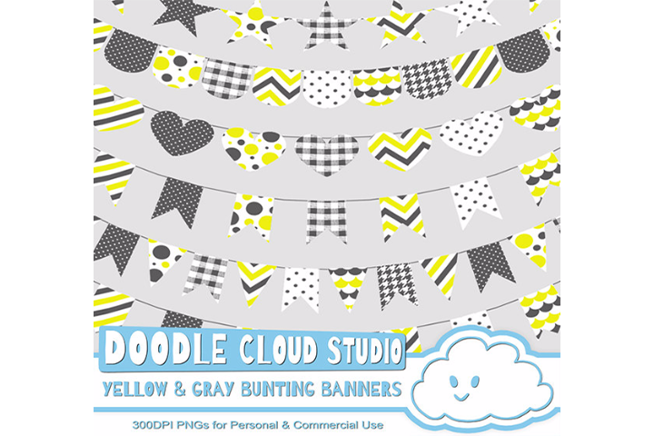 Yellow Gray Patterns Bunting Banners Cliparts Pack Pattered
