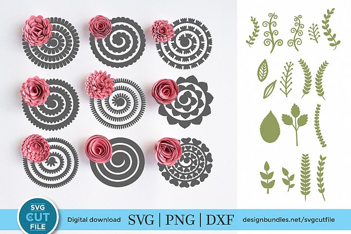 Rolled paper flowers SVG -9 rolled flower templates & leaves