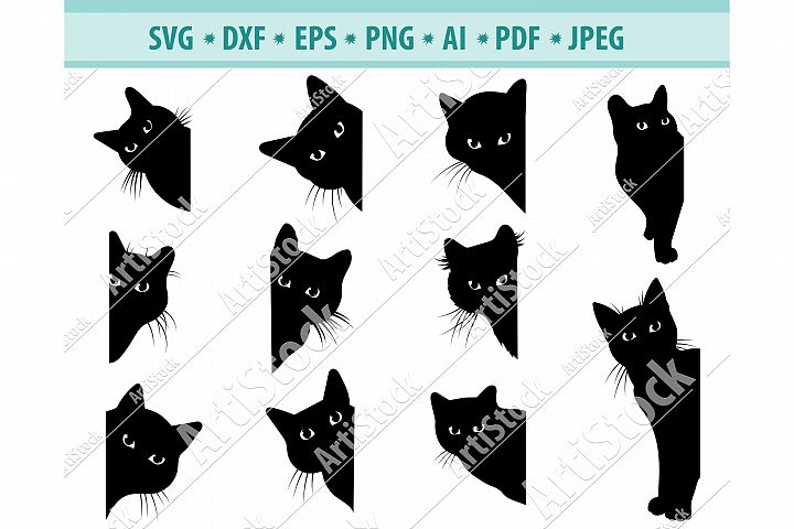 Cat SVG, Black cat svg, Peeking cats clipart, Dxf, Png, Eps (413489