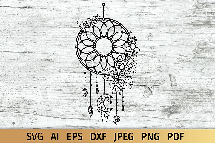 Download Dream Catcher with Flowers, Boho svg (518425) | Cut Files ...
