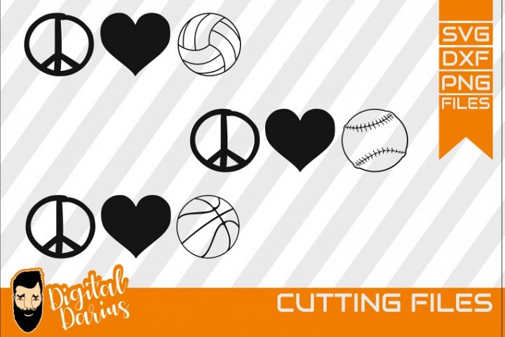 Download 3x Peace love volleyball baseball basketball Svg, Hobby dxf, (231533) | Illustrations | Design ...