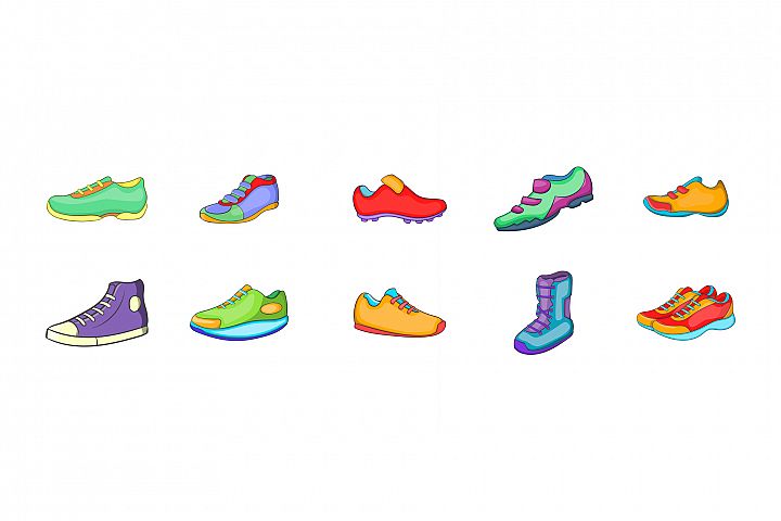 Sport shoes icon set, cartoon style (374733) | Illustrations | Design