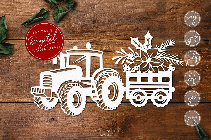 Christmas Foliage Tractor - SVG EPS DXF PNG PDF JPG