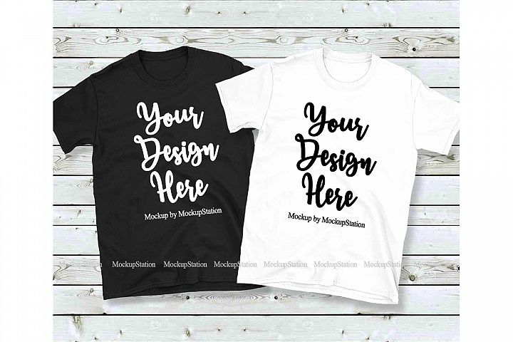 Download Double Black White T-Shirts Mockup, Gildan 64000 Group Shirt