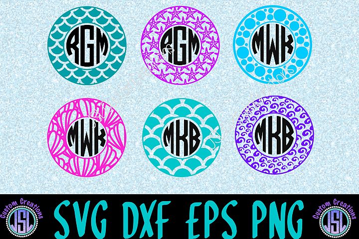 Mermaid Monogram Frames Set of 6 | SVG DXF EPS PNG Cut File