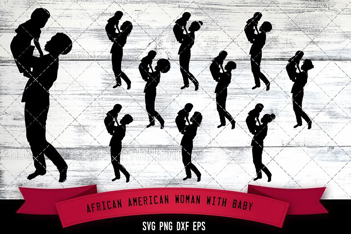 African American Woman with Baby Silhouette SVG