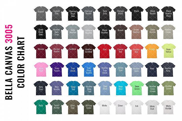 Download Bella Canvas 3005 Tshirt Mockup Color Chart (492551 ...