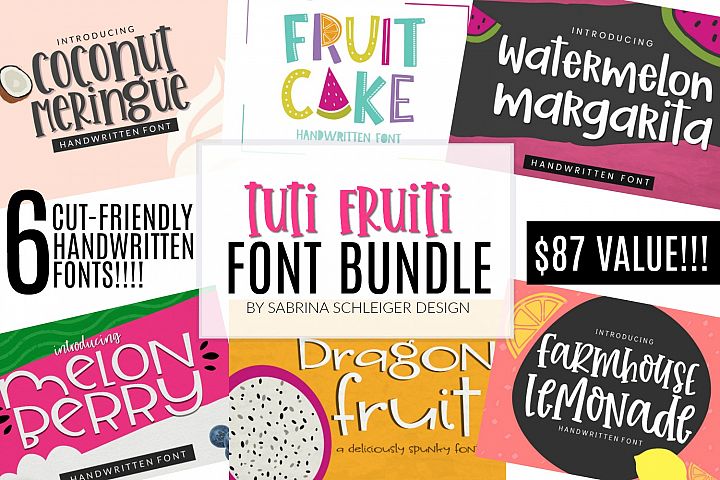 Tuti Fruiti Font Bundle- Handwritten Font 6 Pack
