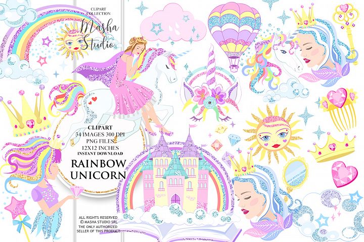 RAINBOW UNICORN Clipart (83689) | Illustrations | Design Bundles