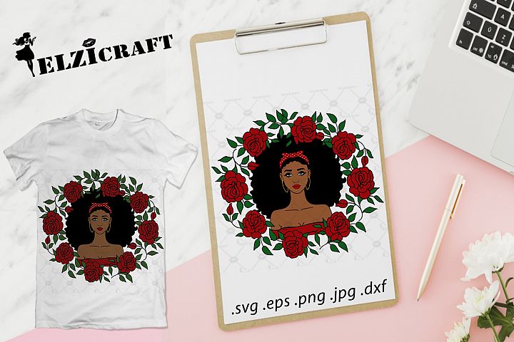 Afro Woman Rose Wreath SVG Cut File (278307) | SVGs | Design Bundles