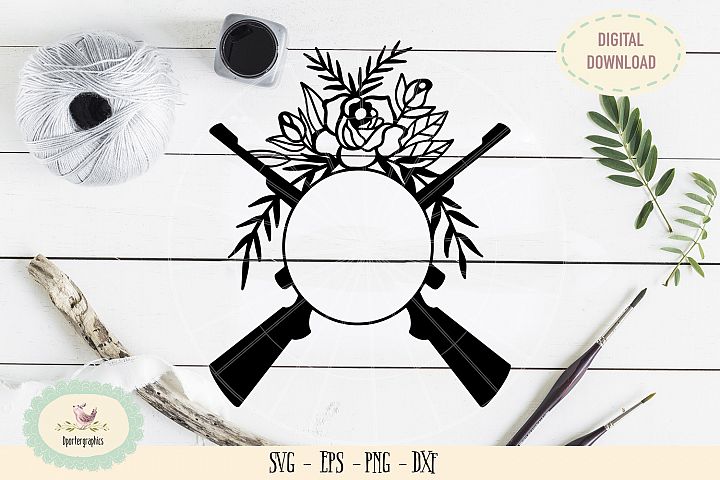 Download Monogram rifle gun roses SVG PNG hand drawn (235431 ...