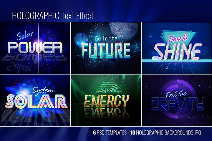 Download Holographic Text Effect - Mockup - 6 PSD Templates