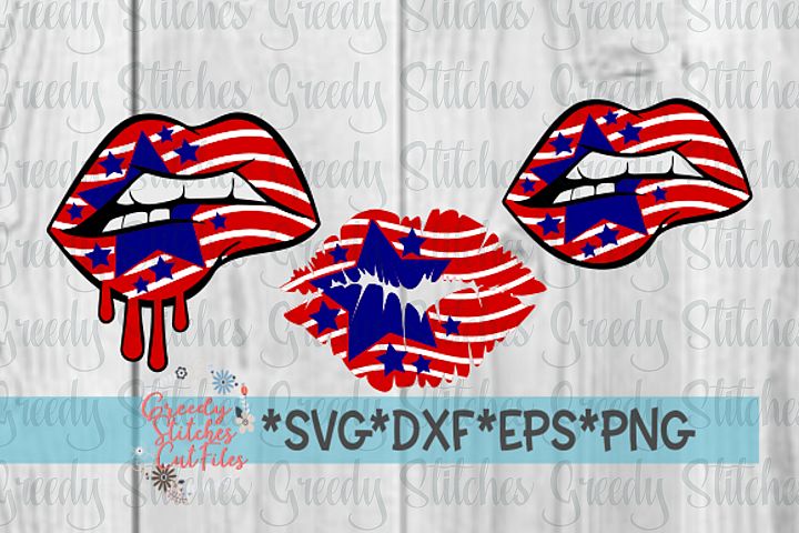 American Flag Lips Set of 3 svg, dxf, eps, png (211281 ...