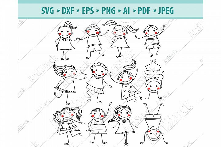 Stick kids svg, Children figures Svg, Kids Dxf, Png, Eps