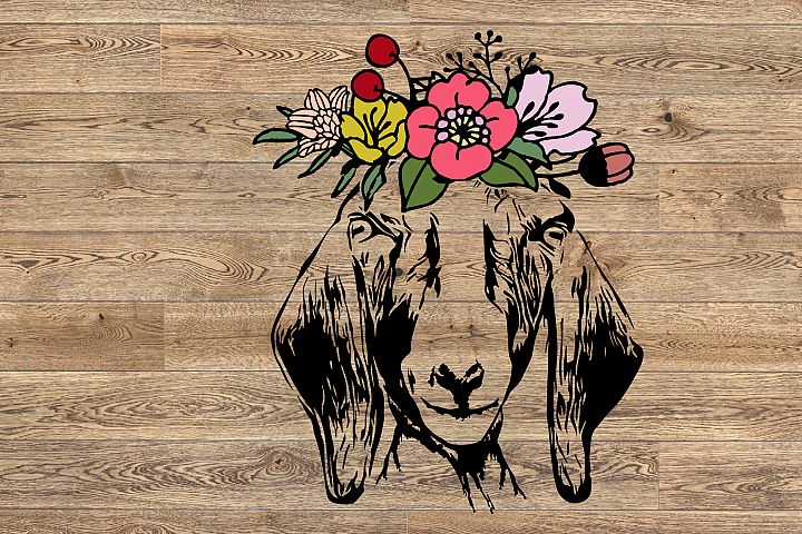 Goat Head whit flower SVG, feet goats Farm Milk 1317S