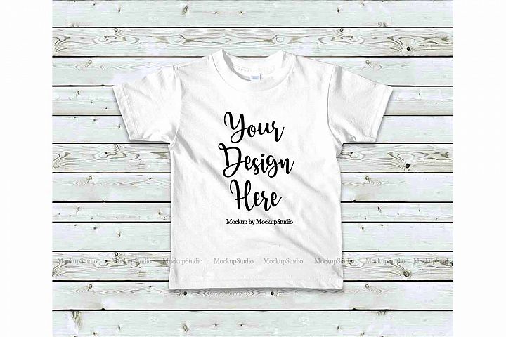 Download Kids White Tshirt Mock Up, Toddler Shirt Flat Lay Mockup (212438) | Mock Ups | Design Bundles