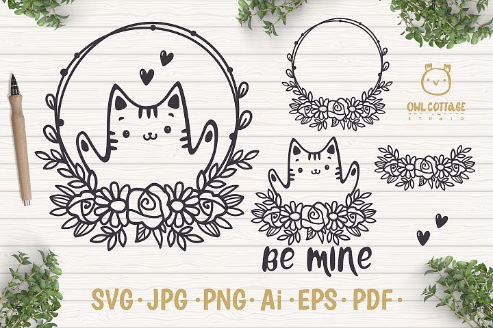 Download Free Svgs Download Valentine Cat Svg Kitten With Floral Decor Svg Valentine Free Design Resources