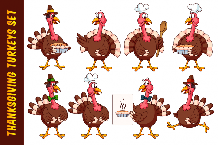 Thanksgiving Cartoon Turkeys Set (4570) | Characters | Design Bundles