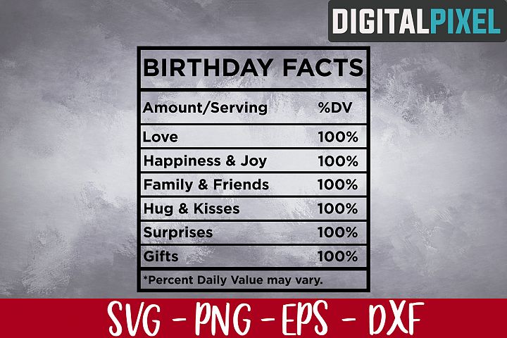 Download Birthday Facts SVG PNG DXF - Birthday Nutrition Facts Svg