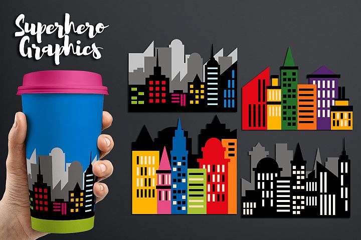 Superhero Buildings Block Graphic Illustrations