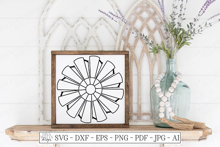 Windmill - Farmhouse Rustic - Line Art - Sign - SVG DXF EPS