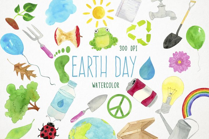 Watercolor Earth Day Clipart, Recycling Clipart, Ecology (231913