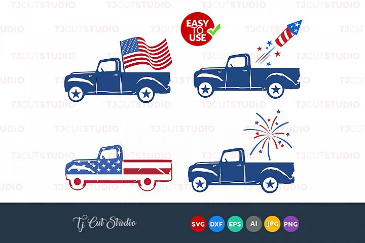 Truck svg, 4th of july svg, vintage truck , Files for Silhouette Cameo