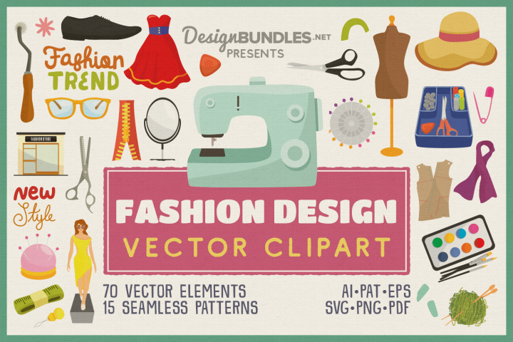 Fashion Design Vector Clipart and Seamless Pattern