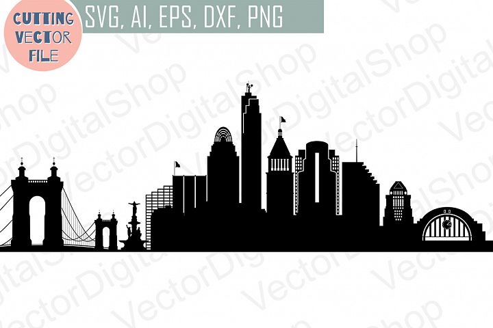 Cincinnati SVG, Ohio City Vector Skyline, silhouette USA city, SVG, JPG