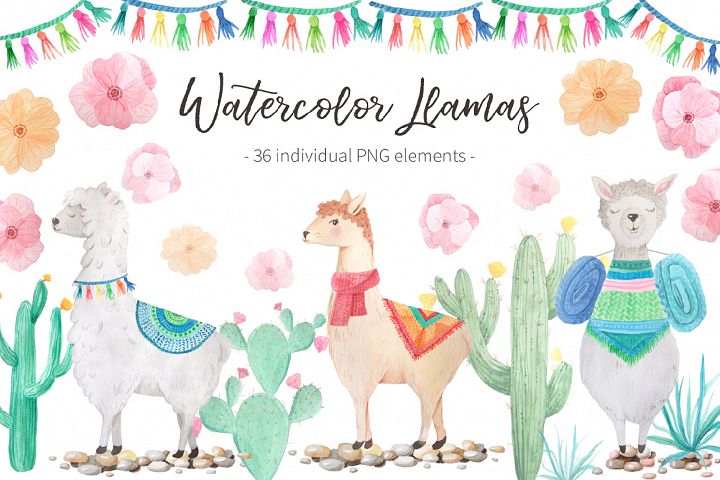 Watercolor Llamas example 