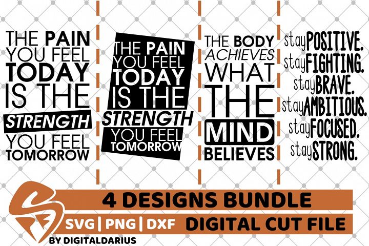 Download 4x Fitness Quote Designs Bundle svg, Workout svg, Be Strong