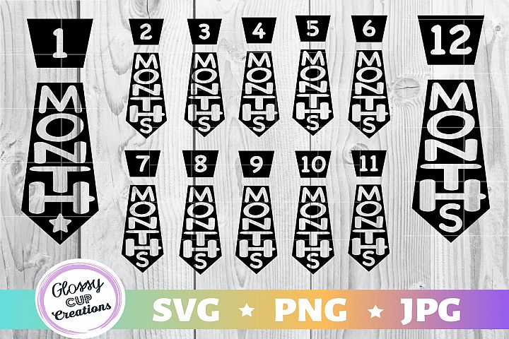 Download 1-12 Month Baby Ties - SVG PNG JPG - Monthly Milestone ...