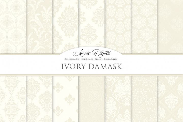 28 Ivory Damask Patterns - Wedding Seamless Digital Papers Bundle ...