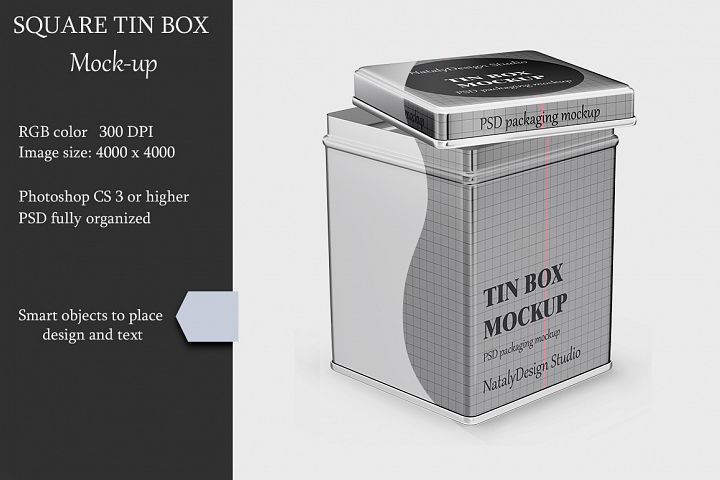 Download Metallic Square Tin Box Mockup (67155) | Mock Ups | Design Bundles