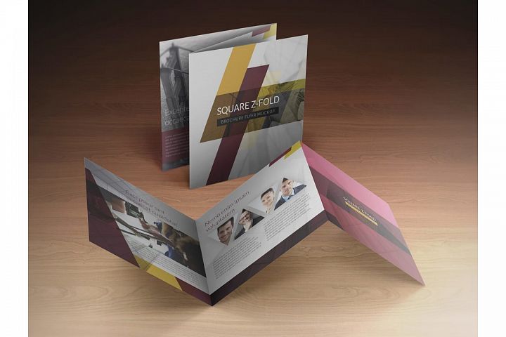 Download Square Z-Fold Brochure Mockup (17894) | Mock Ups | Design Bundles