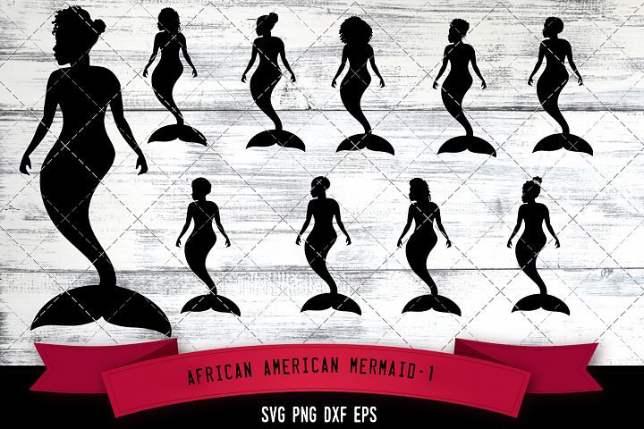 African American Mermaid- 1 Silhouette SVG