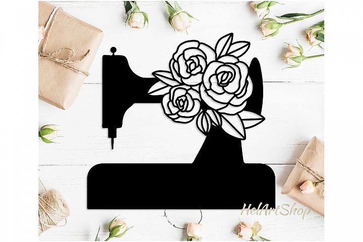 Download Retro sewing machine with flowers svg design.