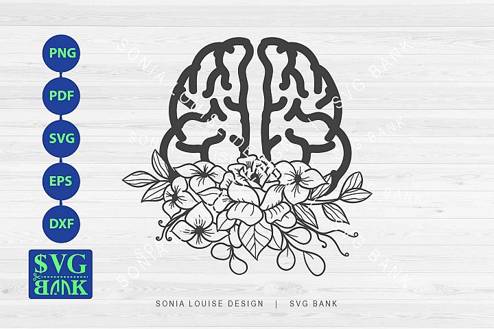 Half Brain Floral SVG, brain with flowers cut file (287689) | SVGs ...