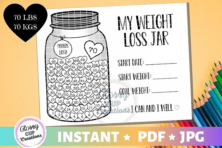 My Weight Loss Jar 70lbs, JPG, PDF, Printable Coloring Page! (423479