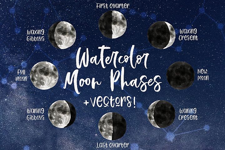 Download Free Illustrations Download Watercolor Vector Moon Phases Clip Art Free Design Resources
