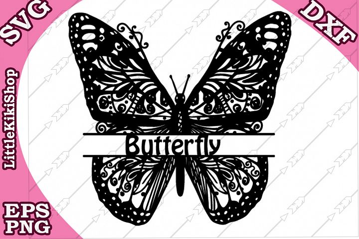 Download Zentangle Butterfly Monogram Svg, Mandala Butterfly Svg ...