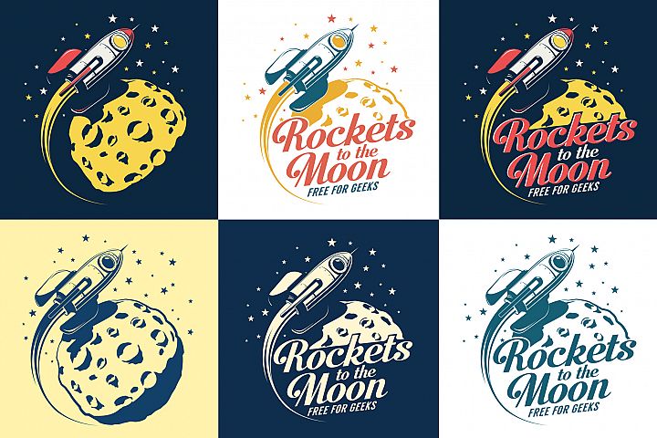 Rocket And Moon Retro Print
